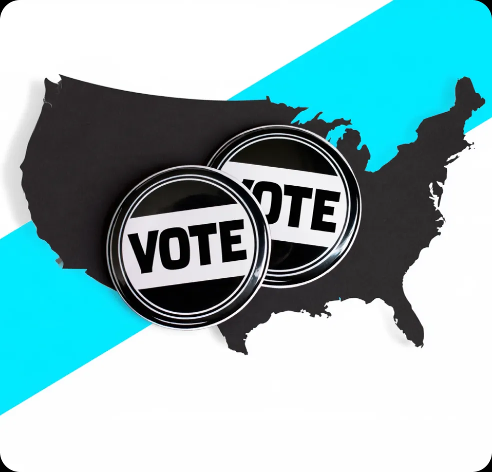 Two VOTE buttons on a black map of the United States